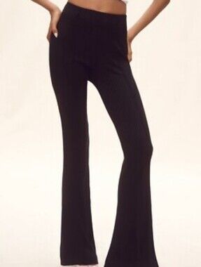 Maeve Anthropologie Black Ribbed Flare Leggings M Y2K Yoga Pants Bell Bottom